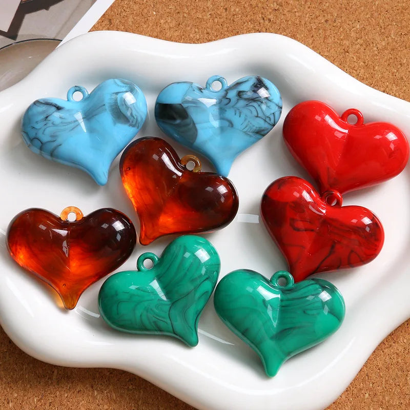 Colorful Resin Love Heart Charms Pendant 35x44mm for DIY Jewelry Craft Accessories