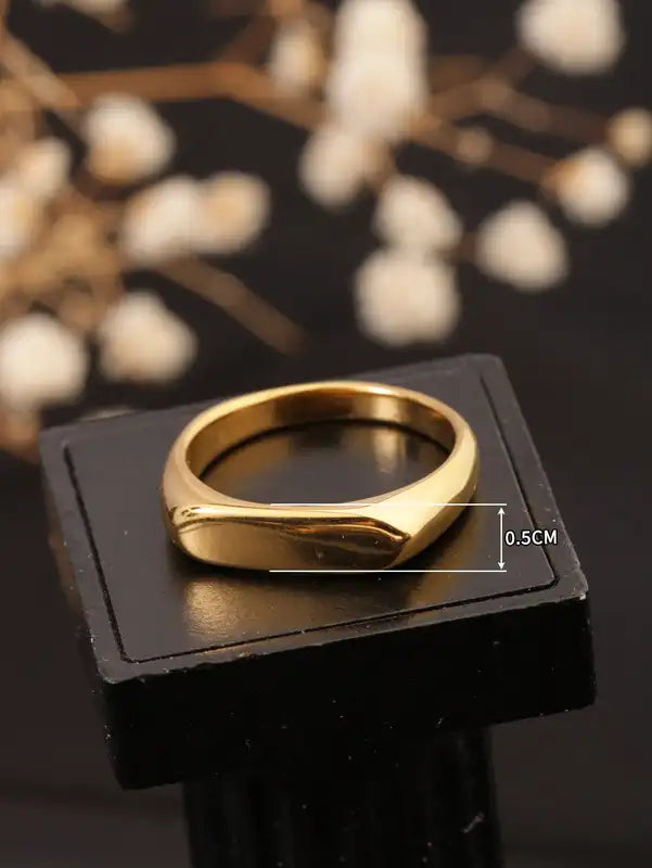 Geometric Gold Signet Ring Stainless Steel for Men & Women - Elegant Daily Wear Gift