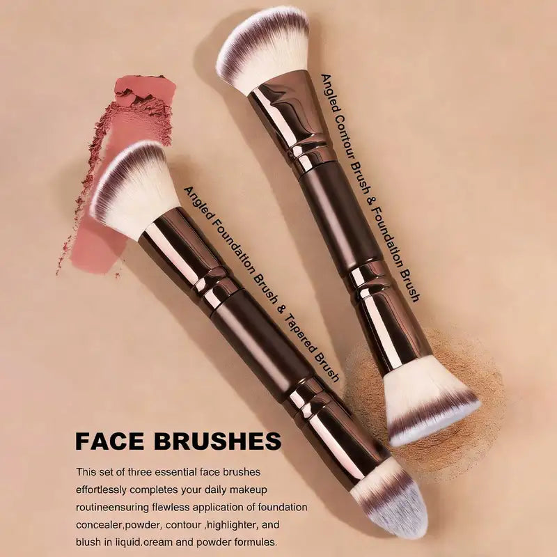 Professional Makeup Brush Set with Double-Ended Foundation & Contour Tools