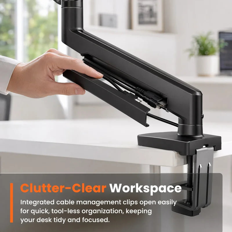 Adjustable Monitor Arm for 13-34 Inch Screens, Gas Spring Desk Mount, VESA Compatible, Clamp or Grommet Base