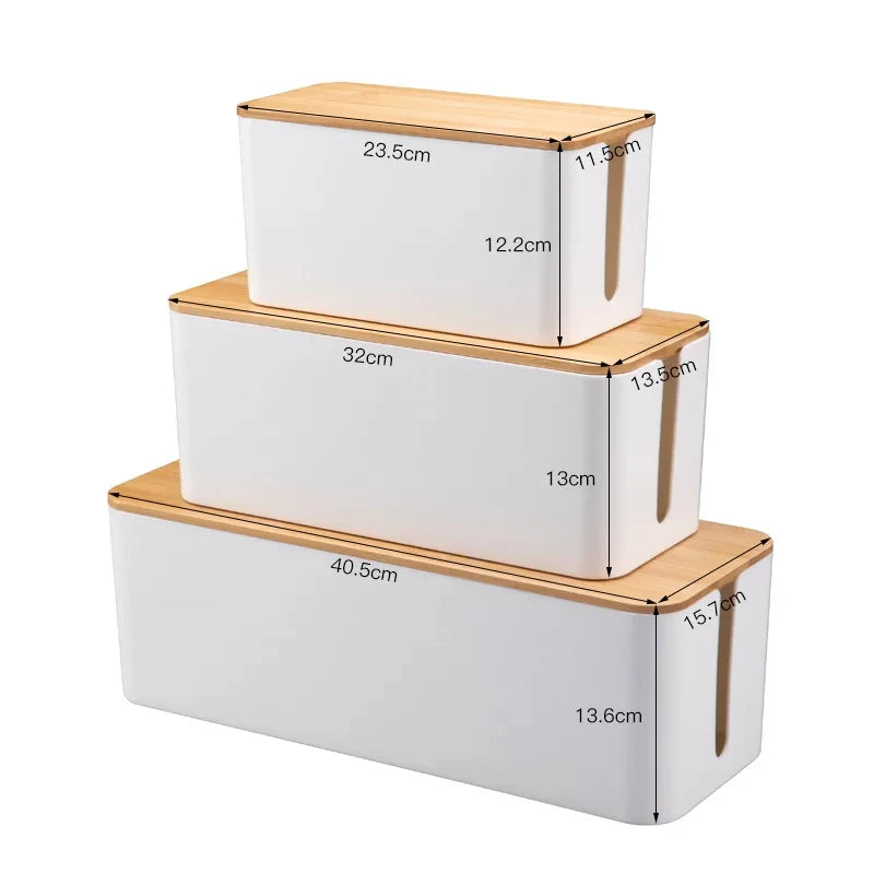 Wooden Cable Storage Box Organizer Dustproof Wire Case for Home & Office