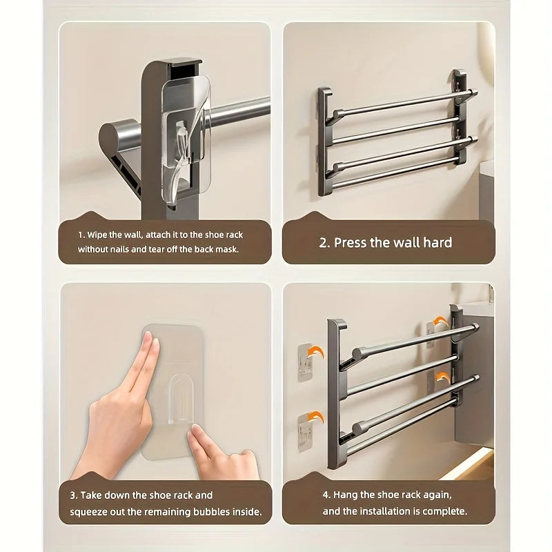 Non-Perforated Wall-Mounted Shoe Rack - Metal Home Shoe Storage Organizer
