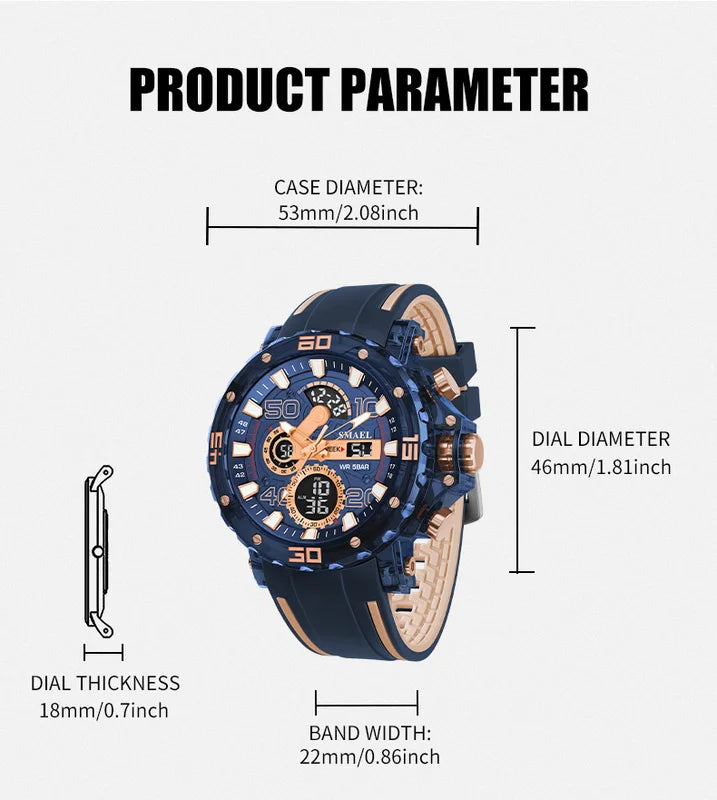 Waterproof Military Sport Watch for Men - LED Backlight Alarm Chronograph