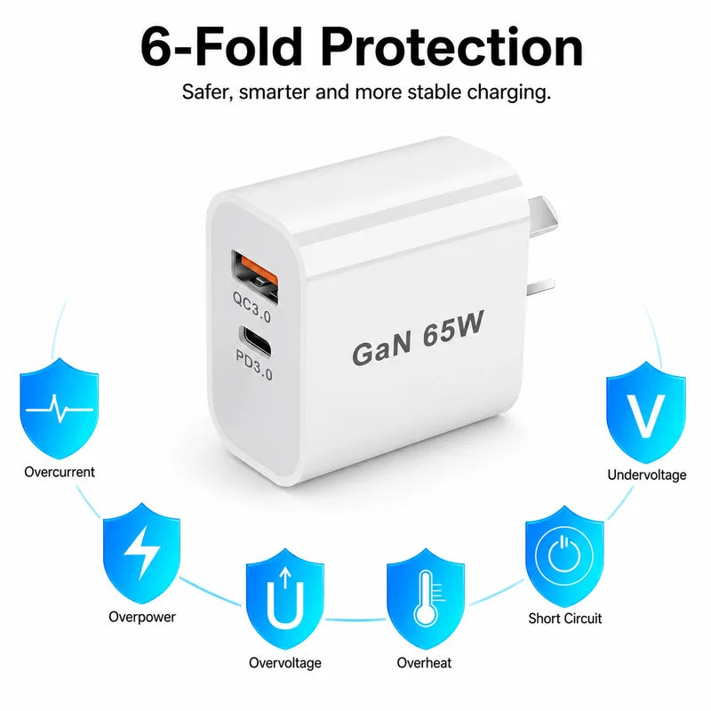 55W USB C Fast Charger with 4 Ports - PD20W & QC3.0 Wall Power Adapter for Mobile Devices