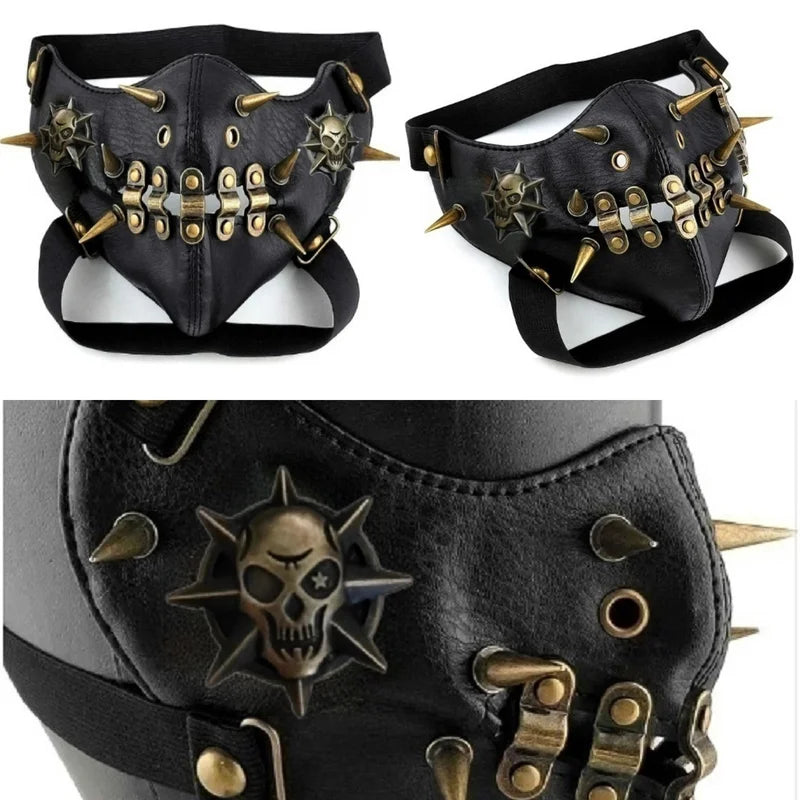 PU Leather Steampunk Mask Protective Face Cover for Party Cosplay Goth Costume