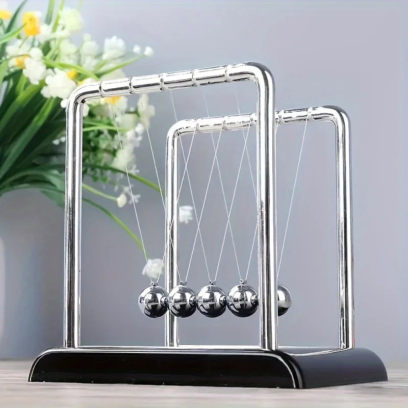 Metal Newtons Cradle Desk Ornament - Black White Sphere Office Decor
