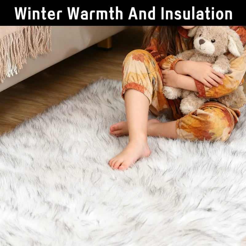 Fluffy Furry Area Rug 10x12 for Living Room & Bedroom - Shaggy Plush Rectangle Carpet