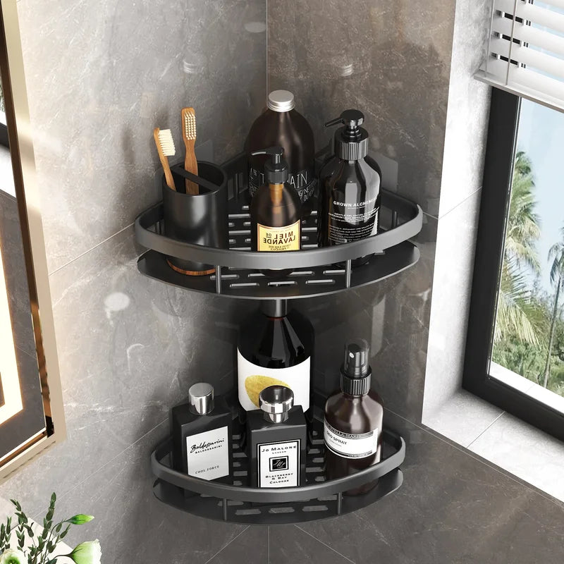 Wall Mounted Corner Bathroom Shelf Rack No Drill Shower Organizer Storage