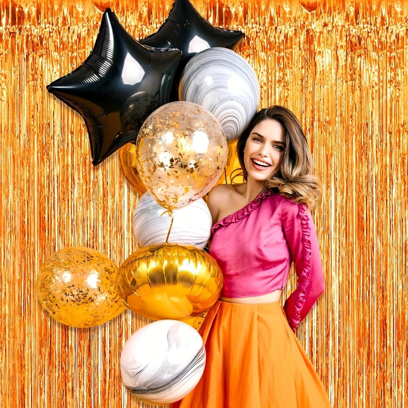 3-Pack Orange Tassel Curtain Background Set for Party Decorations