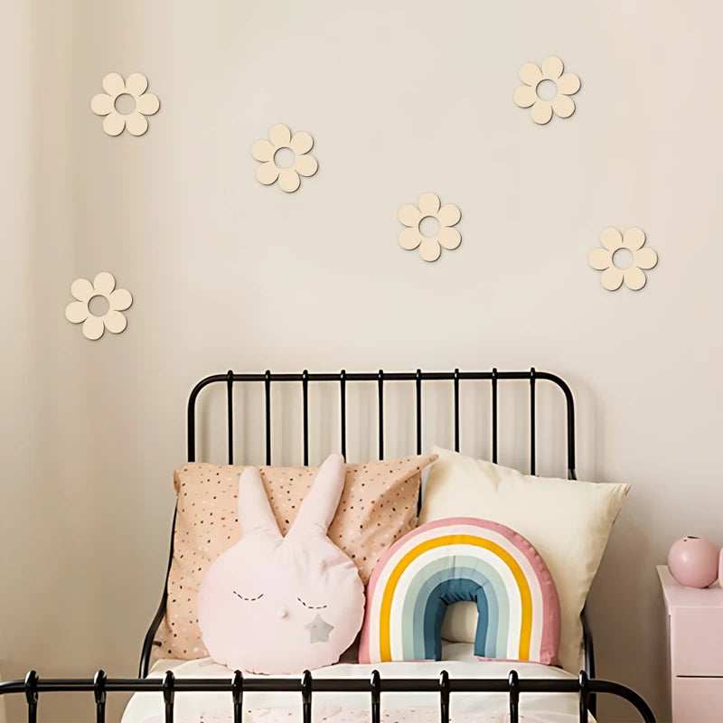 Wooden Flower Cutouts - Reusable Wall Decor for DIY Crafts Baby Room