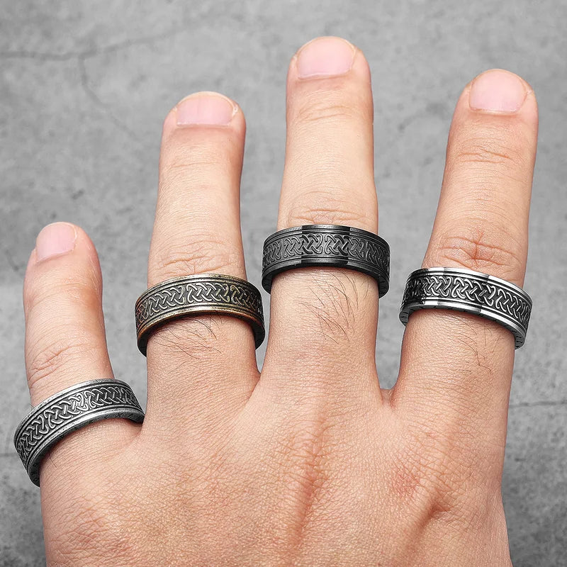 Retro Viking Celtic Knot Men Rings Stainless Steel Punk Jewelry for Men and Women