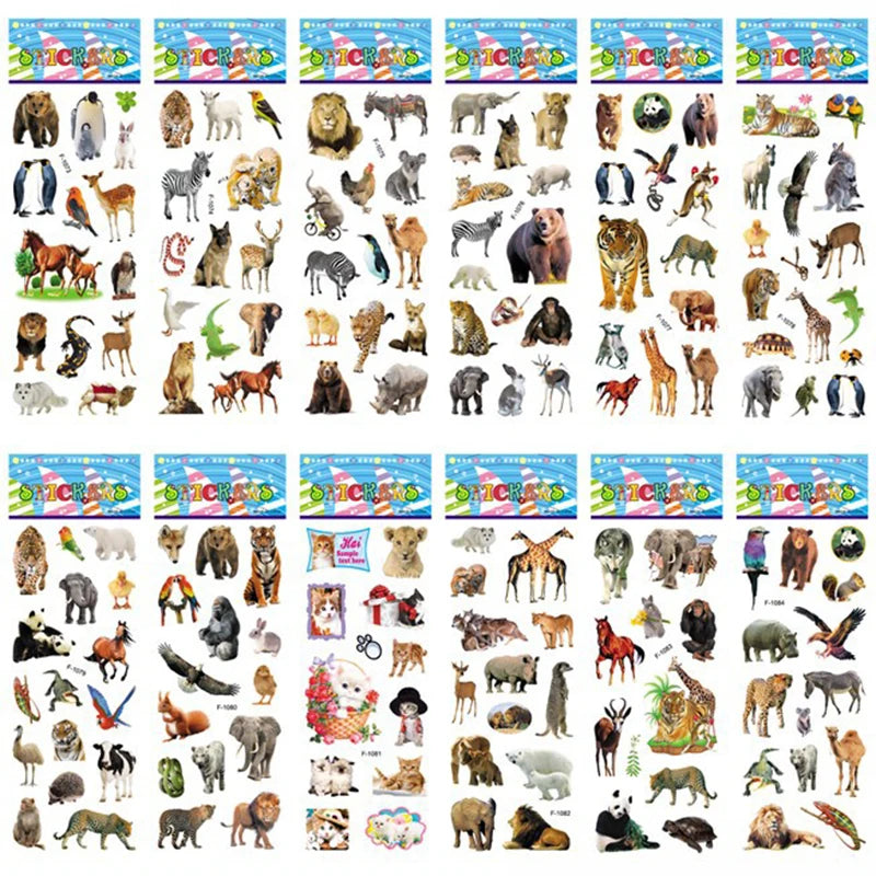 10 Sheets 3D Puffy Animal Stickers for Scrapbooking Kids Birthday Gifts