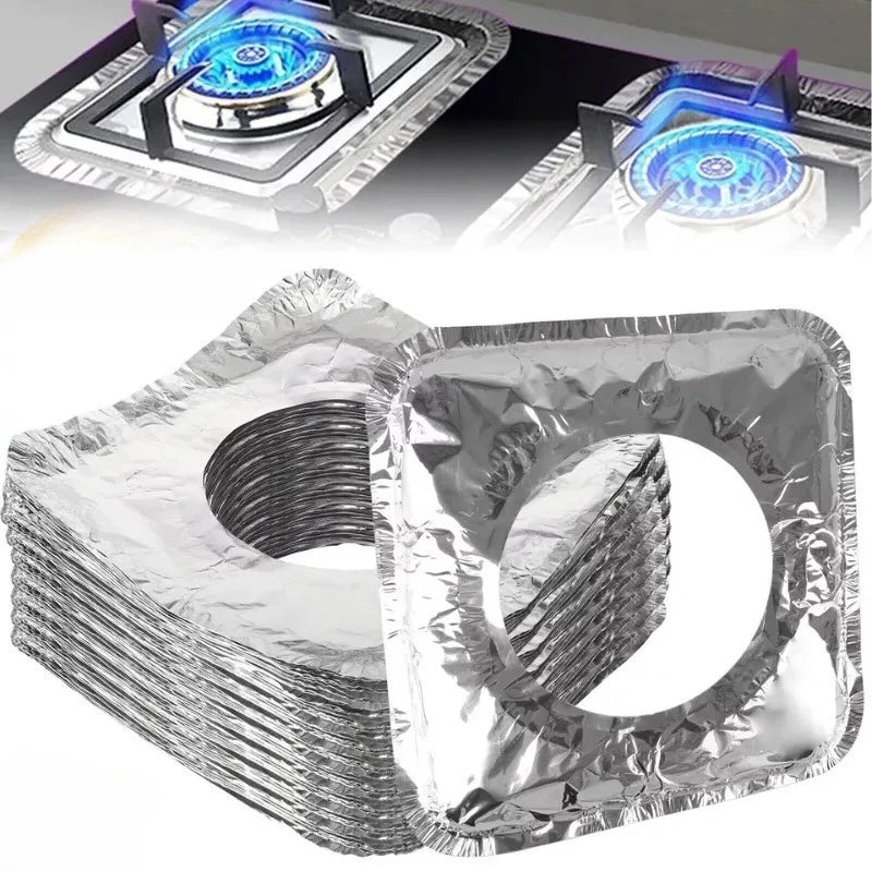 Disposable Aluminum Foil Stove Burner Covers, Oil-Proof Gas Cooktop Protectors, 22x22cm, 20 Pack