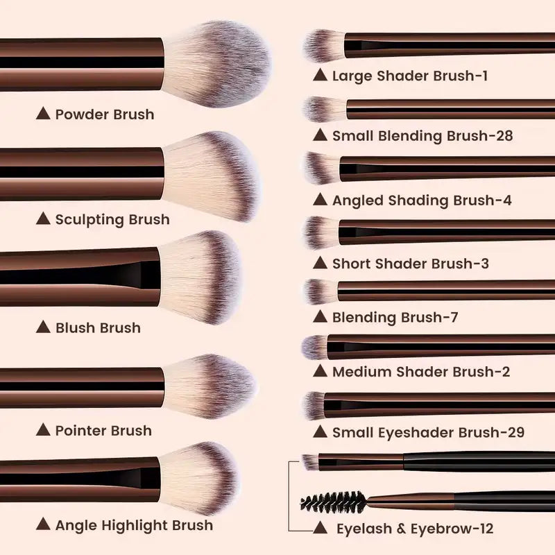 13-Piece Makeup Brush Set with Face, Eye, and Blush Brushes - Face Cosmetic Tools
