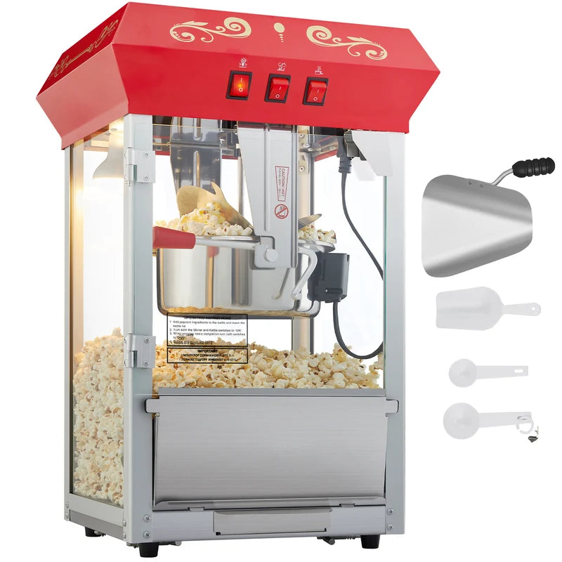 Commercial Electric Popcorn Maker 8/12 Oz with Scoop & SUS304 Heating Tube