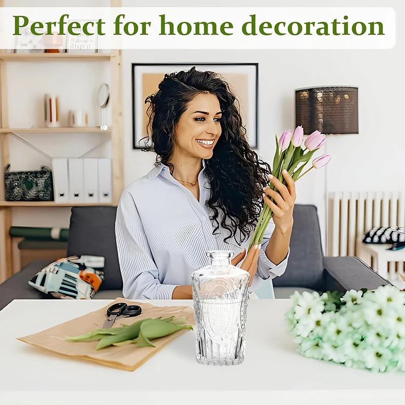 Nordic Style Glass Vase with Embossed Design - Elegant Home Decor, Wedding Centerpieces