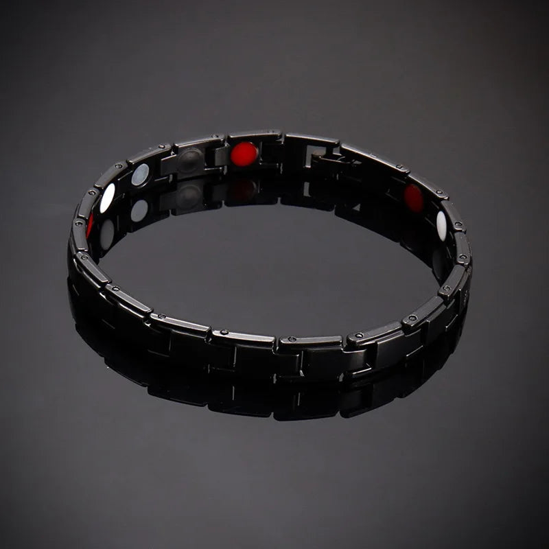 Men's Magnetic Stainless Steel Bracelet - Casual Black Jewelry for Arthritis Support