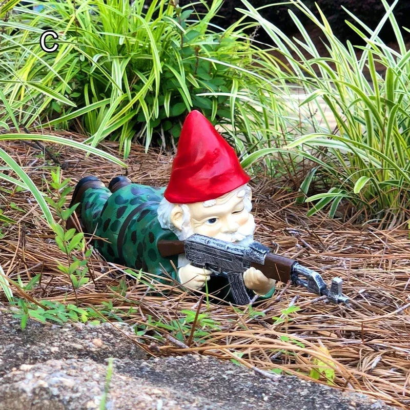 Funny Army Gnome Garden Statue Resin Yard Ornament for Outdoor Decoration