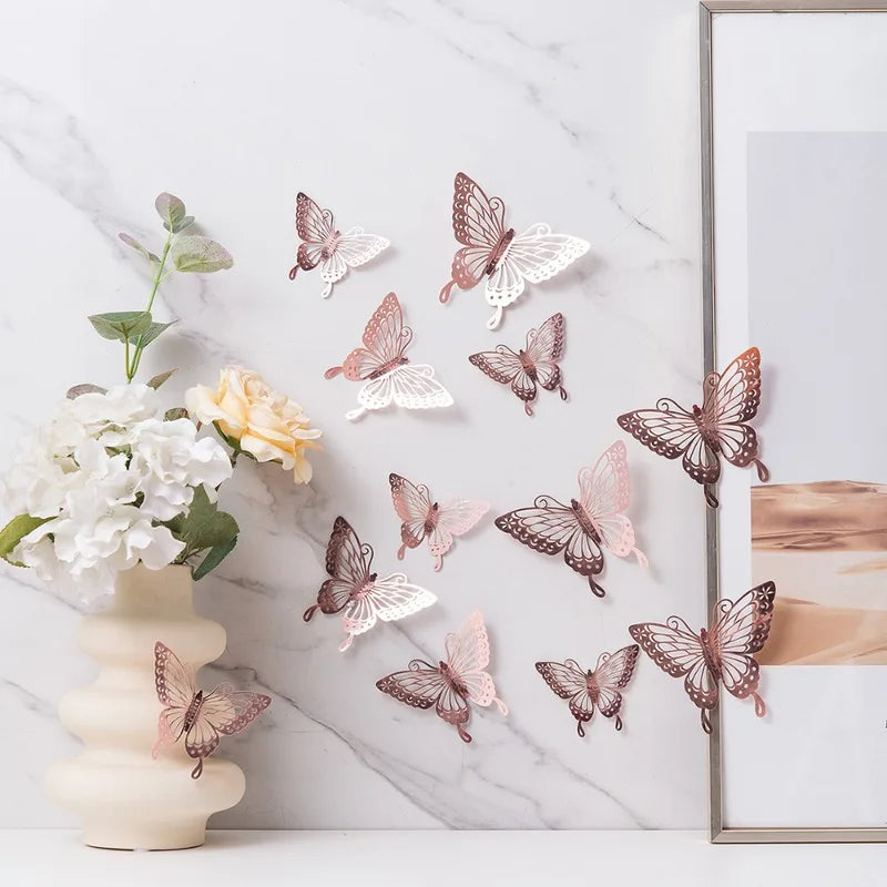 12pcs 3D Butterfly Wall Stickers Self-Adhesive Hollow Decor for Walls