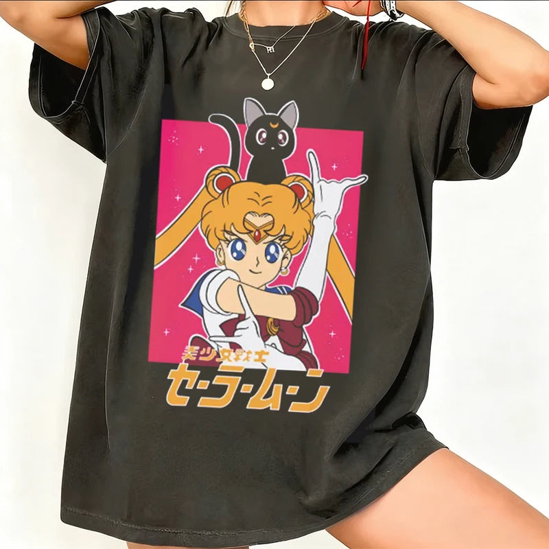 Retro Sailor Moon Graphic T Shirt for Men Women Summer Casual Streetwear