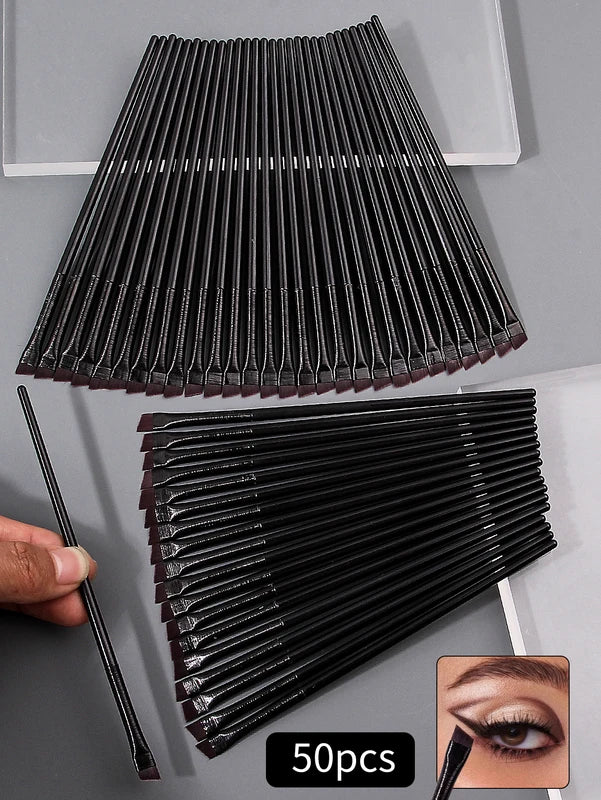 Disposable Eye Makeup Brush Set 50 Diagonal Eyeliner & Eyeshadow Brushes