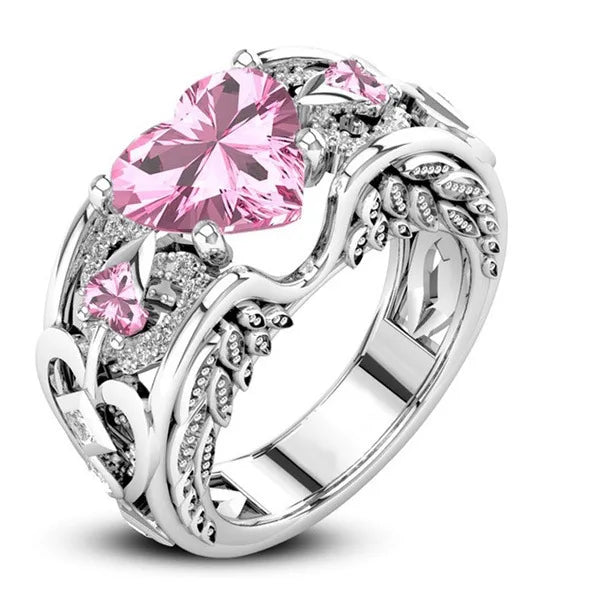 Multicolor Sterling Silver Heart Ring for Women - Wedding Jewelry Gift