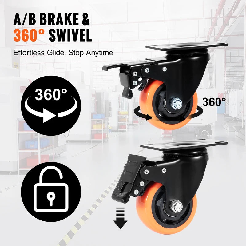 Heavy-Duty Swivel Caster Wheels with Locking PVC No Noise 4pcs - Adjustable Color