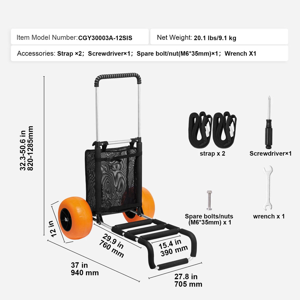 Heavy-Duty Beach Dolly Cart with Big Wheels and Adjustable Height for Sand Terrain