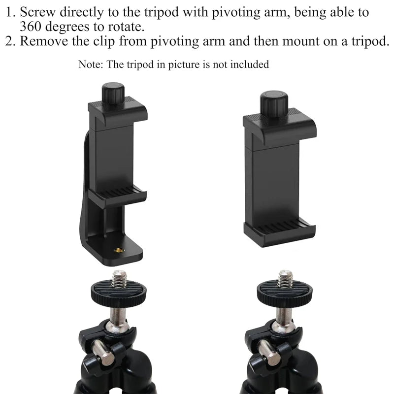 Universal Phone Tripod Mount with 360° Rotation & Bluetooth Remote - Compatible with iPhone & Android