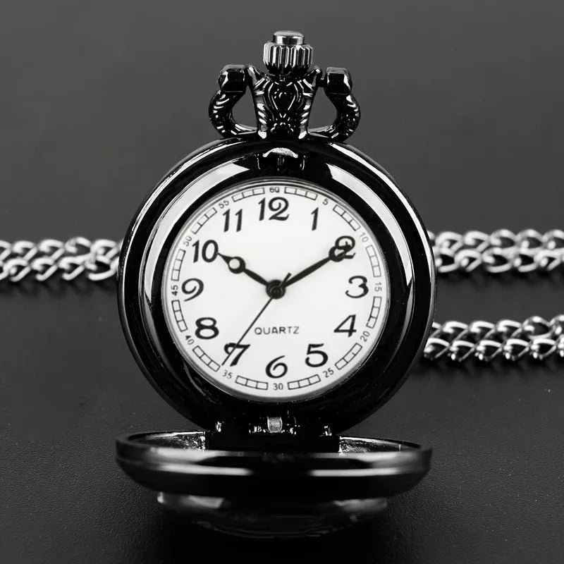Vintage Black Crow Pocket Watch Necklace with World Time - Unisex Gift