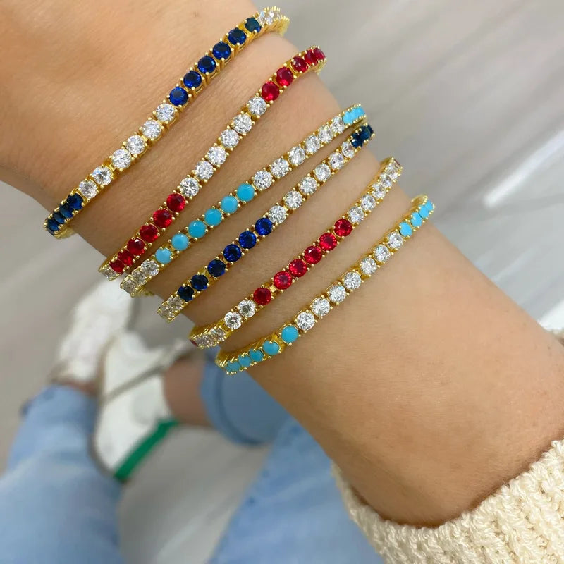 Colorful Tennis Bracelet for Women 5A Cubic Zirconia Gold Plated Jewelry