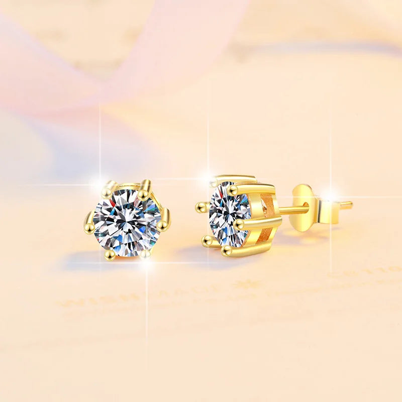 Sterling Silver Moissanite Stud Earrings with 18K White Gold Plating - Women’s Jewelry