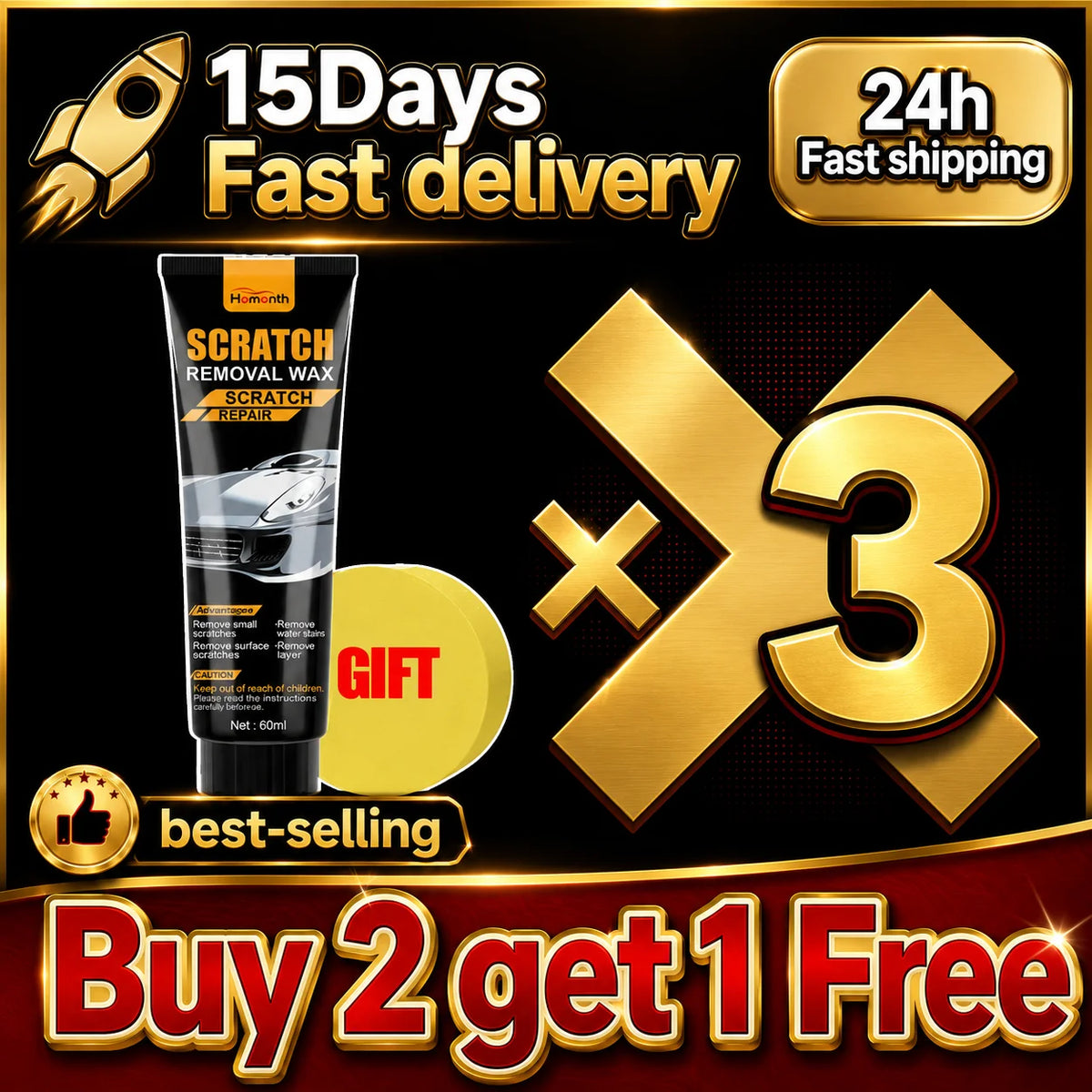 Car Scratch Remover Wax - Auto Paint Repair Cream for Light Scratches & Oxidation
