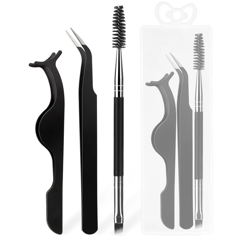 3-Piece Eyelash Tool Set with Storage Box - False Eyelash & Brush Assistance