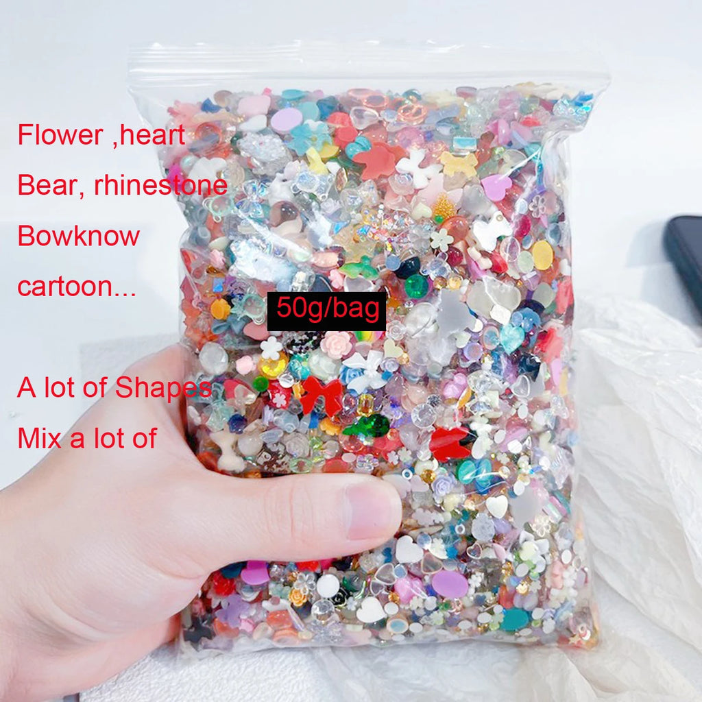 50g Mixed Resin Nail Art Charms - 3D Cartoon Shapes Rhinestones & Gems for DIY Manicure