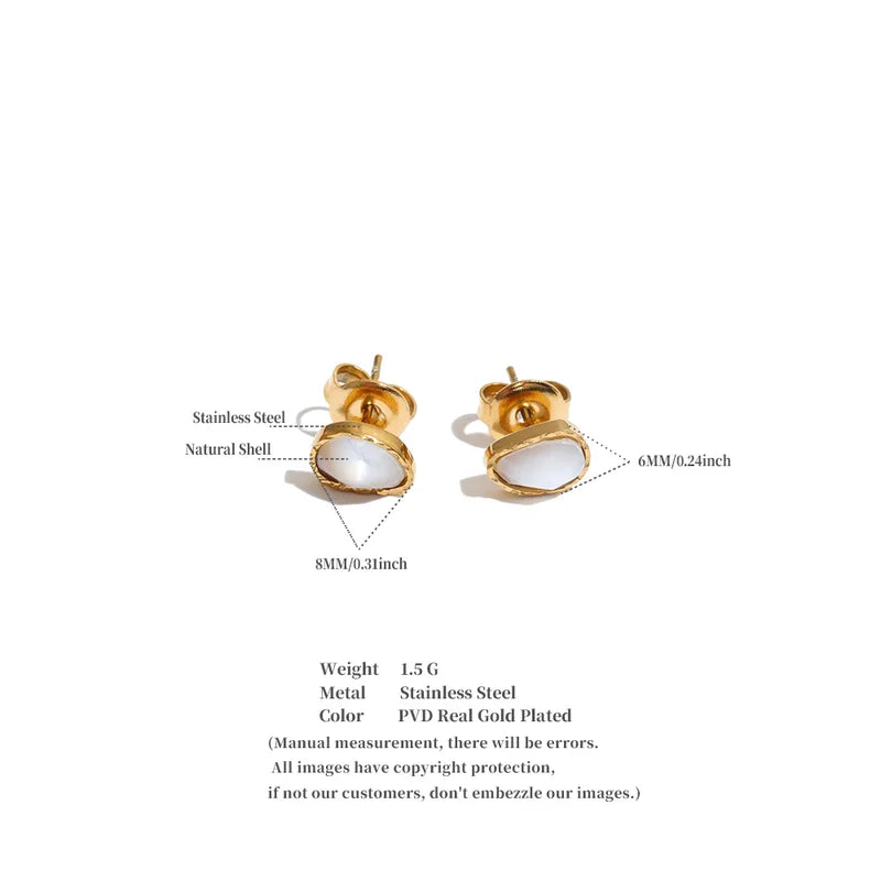 Stainless Steel Stud Earrings with Natural Shell and Stone Oval Small Jewelry