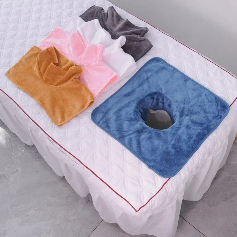 Velvet Face Towel with Face Hole for Spa Massage Bed 35x35cm - Thickened