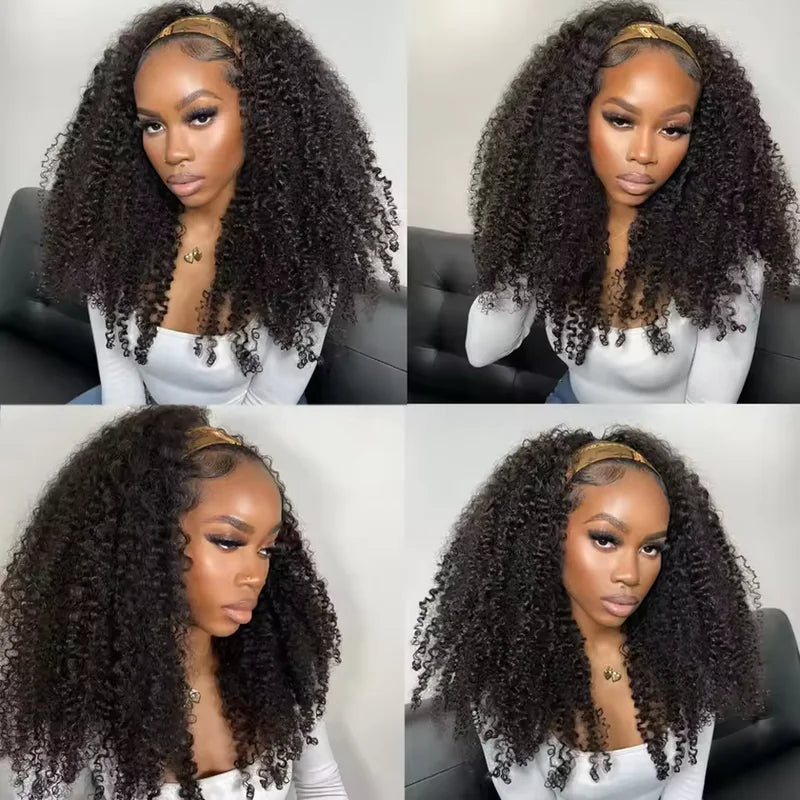 Kinky Curly Human Hair Half Wig 3-in-1 with Drawstring 16-22 Inch, 200 Density