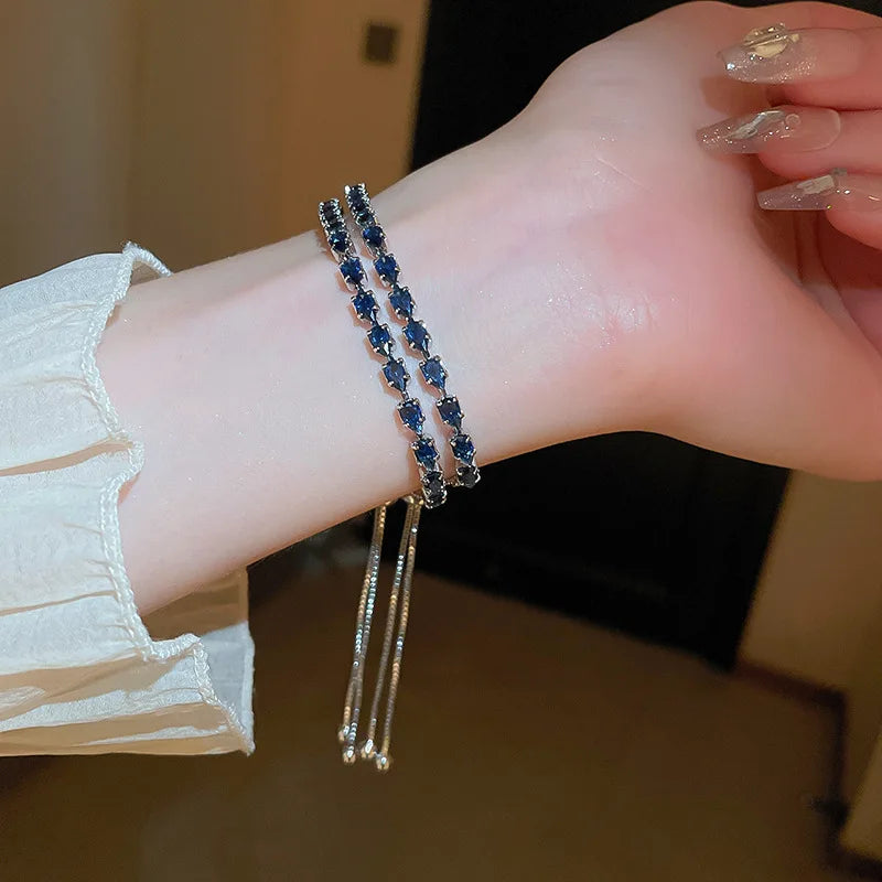 Luxury Adjustable Geometric Square Rhinestone Bracelet for Women - Party Wedding Jewelry