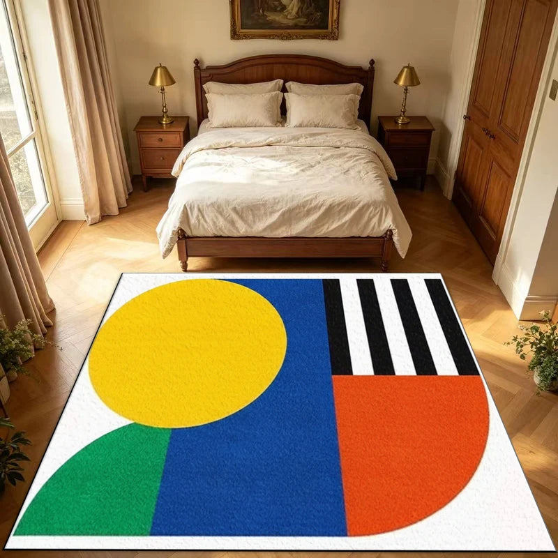 Colorful Geometric Area Rug - Mid-Century Modern Design Non-Slip Washable Carpet for Living Room & Bedroom