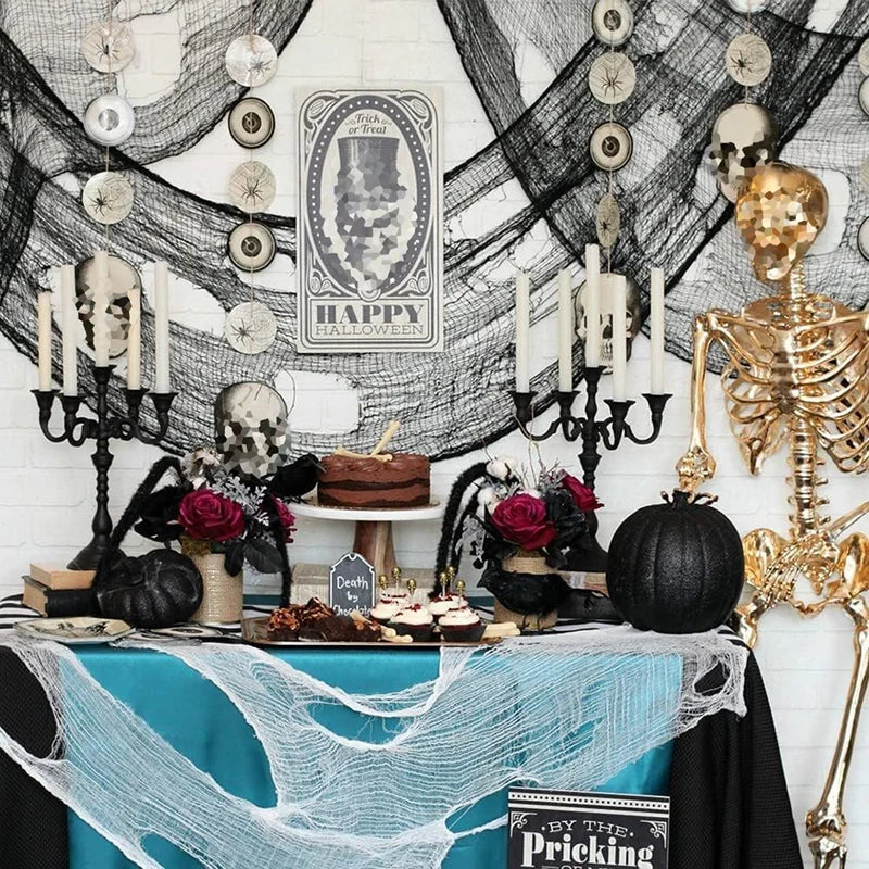 Halloween Gauze Cloth Decoration Set - Spooky Black Fabric for Indoor Outdoor Home Decor