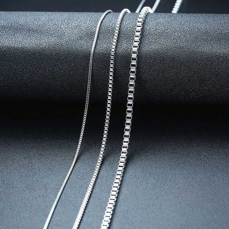Thin Chain Necklace for Men 1/2/3mm Sterling Silver Square Link Jewelry