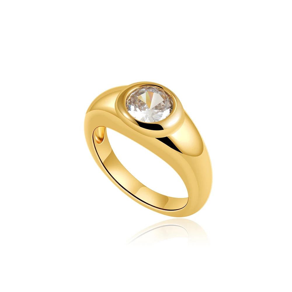 Women’s Fashion Oval Zircon Crystal Chunky Double-Layer Ring Stainless Steel Wedding Jewelry