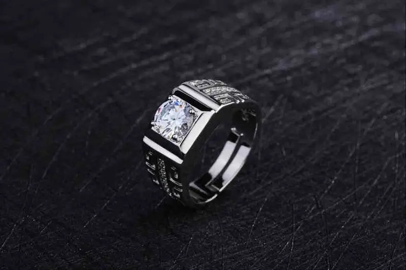 Sterling Silver Crystal Open Ring for Men Women Jewelry Party Wedding Gift