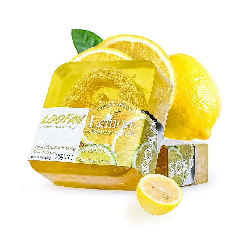 Lemon Oil and Loofah Soap - Natural Organic Facial Cleansing & Whitening