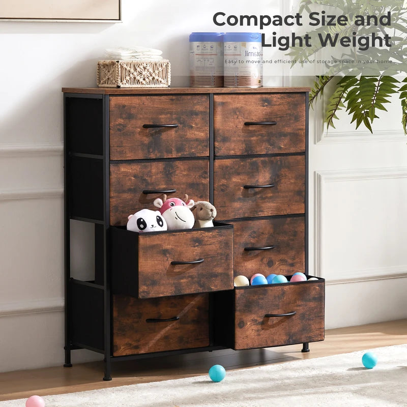 Fabric Drawer Cabinet with Wooden Top and Metal Frame, Multi-Use Storage Chest for Living Room or Bedroom