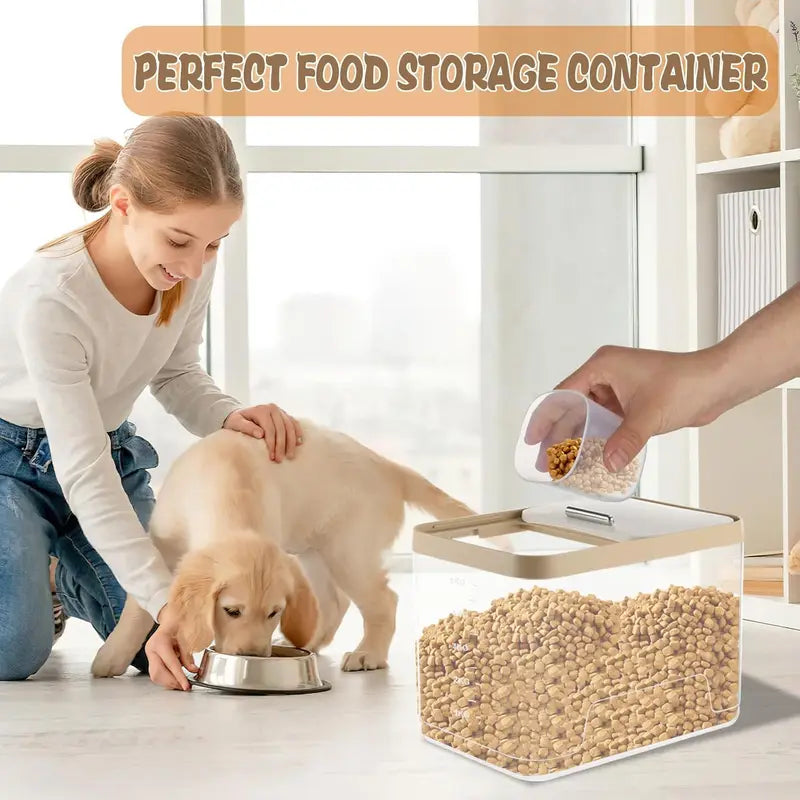 Sealed Dog Food Storage Container with Measuring Cup - Transparent Grain Food Bin