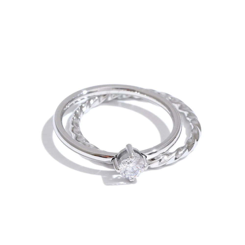 Double-Layer Zircon Finger Rings Set for Women – Stainless Steel Jewelry Collection