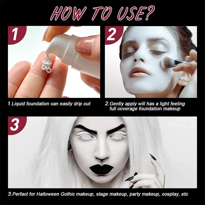 Full Coverage White Liquid Foundation for Makeup & Cosplay - Long-Lasting Matte Finish