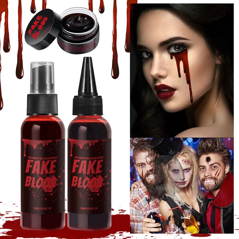 Fake Blood Spray Set for Halloween Makeup - Long-Lasting Wounds Kit, Washable Blood for Vampire Zombie Monster Effects